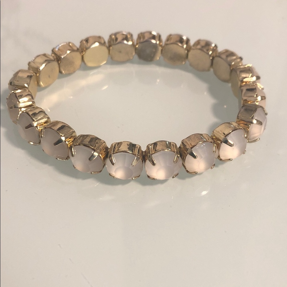 Gold Tone Stretch Bracelet with Cream Faceted Acrylic Stones